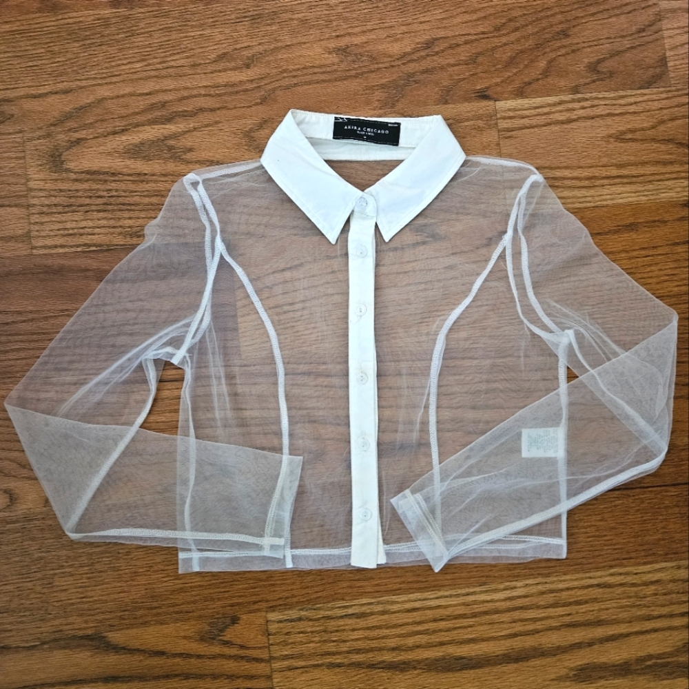 90s-inspired Sheer Collared Cropped Button Down - very Cher Horowitz